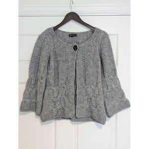 Silvia Novelli Italy Grey Alpaca Wool Blend Chunky Cable Knit Cardigan Sweater S